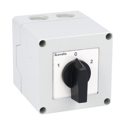 Enclosed rotary cam switch 7GN series, changeover switch 3 poles 25A in plastic enclosure 75X75mm with black handle