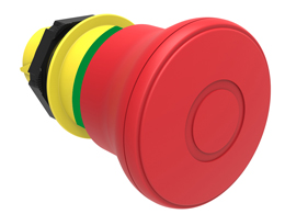 Mushroom head pushbutton actuator Ø22mm Platinum series chromed plastic, latch, pull to release, Ø40mm. For emergency stopping. ISO 13850. Red