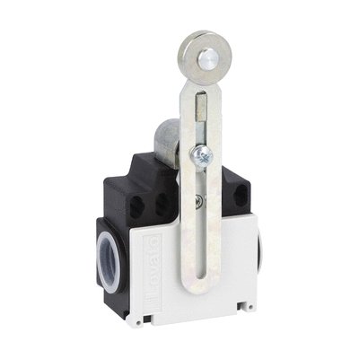 Limit switch, K series, adjustable roller lever, 2 side cable entry. Dimensions compatible to EN 50047, metal body, contacts 2NC slow action. Metal roller