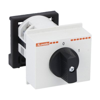 Rotary cam switch 7GN series, ON-OFF switch 1 pole 25A, modular service cover for 35mm DIN reail mounting with black handle, front plate 45X54mm