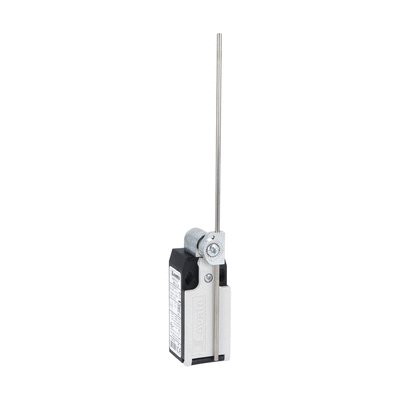 Limit switch, K series, adjustable roller lever, 1 bottom cable entry. Dimensions to EN 50047, plastic body, contacts 2NO slow action. Metal rod