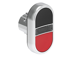 Double-touch actuator, spring return, white indicator Ø22mm Platinum series metal, 2 flush pushbuttons. Both spring return, Black - Red