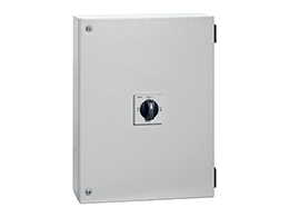 Four-pole line changeover switch I-0-II in IEC/EN IP65 metal enclosure, 80A. Enclosure dimensions: 300x400x120mm/11.8x15.8x4.7'', PE