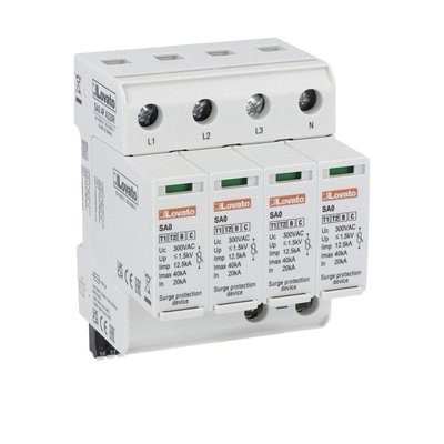 Surge protection device type 1 and 2 with plug-in cartridge, IEC impulse current Iimp (10/350μs) 12.5kA per pole, 4P. With remote contact