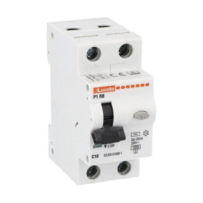 Residual current circuit breaker with overcurrent protection, 10kA. 2 modules, 1P+N - type AC, 10A