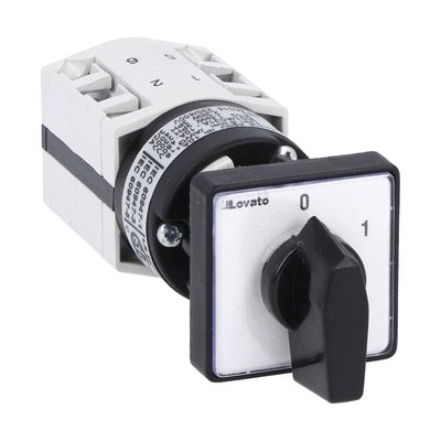 Rotary cam switch GF series, ON-OFF spring return switch 3 poles 10A, for snap on front mounting with black handle for hole Ø22mm fixing, front plate 30X30mm