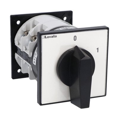 Rotary cam switch 7GN series, ON-OFF spring return switch 3 poles 125A, for rear mounting with black handle, front plate 90X90mm