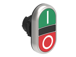 Double-touch actuator, spring return Ø22mm Platinum series chromed plastic, 2 flush pushbuttons. Both spring return, Green - Red/I - 0