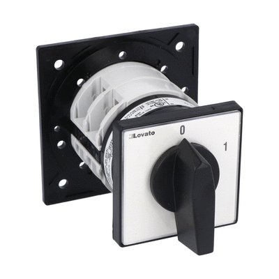 Rotary cam switch 7GN series, ON-OFF switch 3 poles 63A, for rear mounting with black handle, front plate 65X65mm