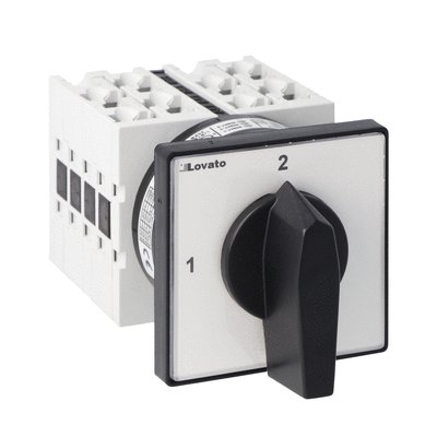 Rotary cam switch GX series, changeover switch without 0, 2 poles 40A, for front mounting with black handle, front plate 65X65mm