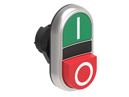 Double-touch actuator, spring return Ø22mm Platinum series chromed plastic, 1 extended and 1 flush pushbuttons. Both spring return, Green - Red/I - 0