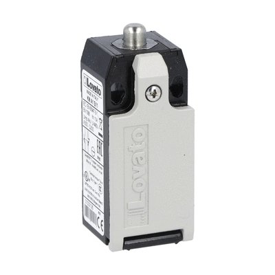 Limit switch, K series, top push rod plunger, 1 bottom cable entry. Dimensions to EN 50047, metal body, contacts 1NO+1NC snap action. Metal plunger