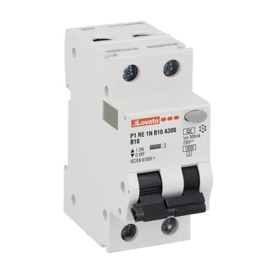 Residual current circuit breaker with overcurrent protection, 10kA. 2 modules, 1P+N - type A, curve B, 10A, 300mA