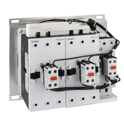 Complete star-delta starter, open frame, for starting time up to 12 seconds and a maximum of 30 operations/hour, max IEC operating current 195A. Coil voltage 230VAC 50/60Hz