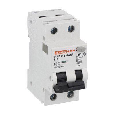 Residual current circuit breaker with overcurrent protection, 10kA. 2 modules, 1P+N - type A, curve B, 16A, 30mA