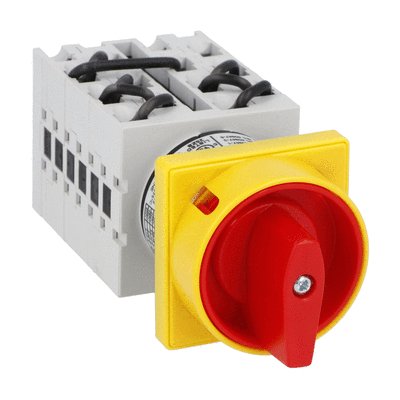 Rotary cam switch GX series, Dahlander motor 2-speed reversing switch, 20A, for front mounting with red/yellow handle padlockable in 0 and protection covers, front plate 48X48mm