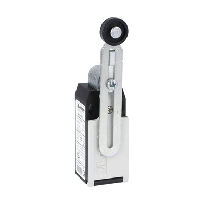 Limit switch, K series, adjustable roller lever, 1 bottom cable entry. Dimensions to EN 50047, plastic body, contacts 2NC snap action. Plastic roller