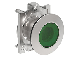 Illuminated Push-Push button actuator Ø30mm Platinum series flat metal, flush. Push ON-Push OFF, green