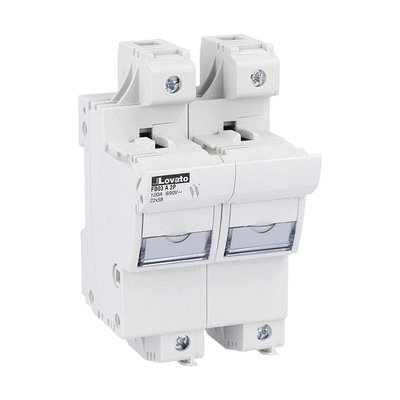 Fuse holder cUR recognized, for 22X58mm fuses. 100A/125A rated current at 690VAC, 2P. Without status indicator. 2 modules