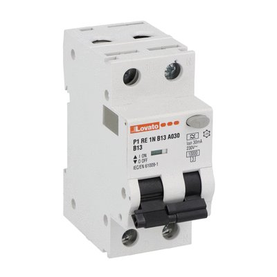 Residual current circuit breaker with overcurrent protection, 10kA. 2 modules, 1P+N - type A, curve B, 13A, 30mA