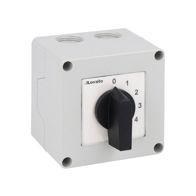 Enclosed rotary cam switch 7GN series, multi-step 0-1-2-3-4, 1 pole 20A in plastic enclosure 75X75mm with black handle