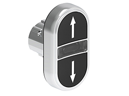 Double-touch actuator, spring return, white indicator Ø22mm Platinum series metal, 2 flush pushbuttons. Both spring return, Black - Black/↑ - ↓
