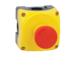 Yellow control station LPZP1A5 complete with mushroom pushbutton turn-to-release LPCB6644 1NO+1NC