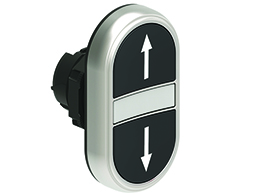 Double-touch actuator, spring return, white indicator Ø22mm Platinum series chromed plastic, 2 flush pushbuttons. Both spring return, Black - Black/↑ - ↓