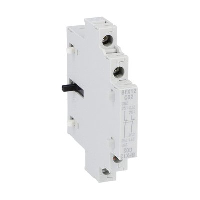 Auxiliary contact for side mounting. Screw terminals, for BF160…BF400 series contactors, 2NC; with mirror contact function