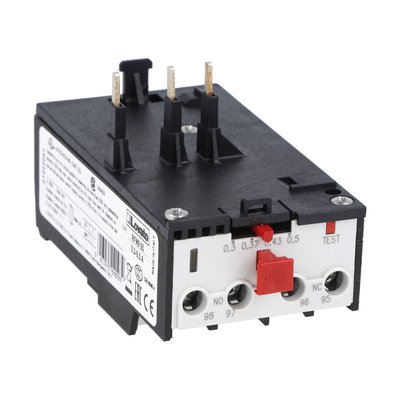 Motor protection relay, non phase failure/non single-phase sensitive. Three-pole (three-phase), manual resetting. Direct mounting on BG06, BG09, BG12 mini-contactors, 0.09...0.15A