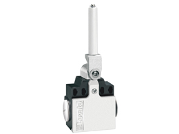 Limit switch, K series, ceramic rod lever, 2 side cable entry. Dimensions compatible to EN 50047, metal body, contacts 2NC slow action. Ceramic rod