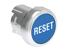Pushbutton actuator, spring return, with symbol Ø22mm Platinum series metal, flush, RESET/Blue