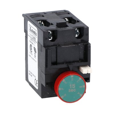 Delayed auxiliary contact 1NO+1NC (pneumatic operation) on de-energisation for front centre mounting. Screw terminals, for BF... series contactors, 15S