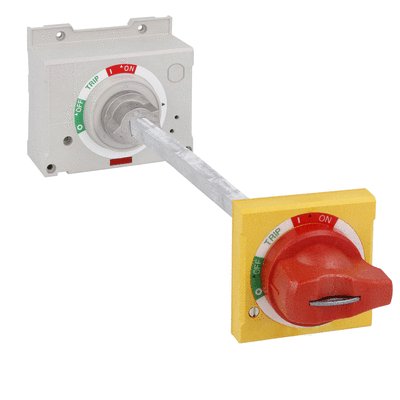 IP65 red/ yellow padlockable door coupling handle for P5ME…400/630, complete with shaft 469mm