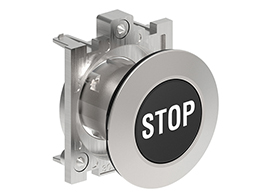 Pushbutton actuator, spring return, with symbol Ø30mm Platinum series flat metal, flush, STOP/Black