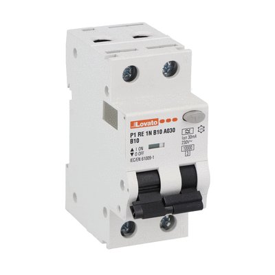 Residual current circuit breaker with overcurrent protection, 10kA. 2 modules, 1P+N - type A, curve B, 10A, 30mA