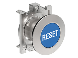 Pushbutton actuator, spring return, with symbol Ø30mm Platinum series flat metal, flush, RESET/Blue