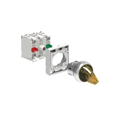 KIT metal illuminated selector switch actuator, 2 position, 0 1. Yellow with mounting adapter and 2 contact elements, 1NO+1NC. Screw termination. LED integrated lamp-holder, steady light, 185...265VAC