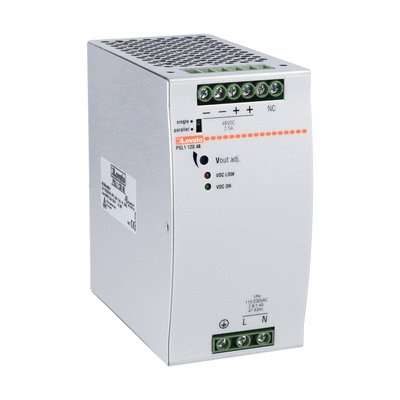 DIN rail switching power supply, single-phase. 48VDC, 2.5A/120W