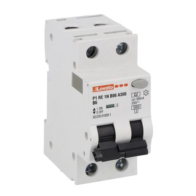 Residual current circuit breaker with overcurrent protection, 10kA. 2 modules, 1P+N - type A, curve B, 6A, 300mA