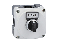 Grey control station LPZP1A8 complete with lever selector LPCS130 2NO and label holder with label "I-O-II"