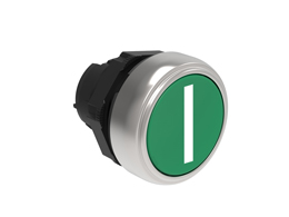 Pushbutton actuator, spring return, with symbol Ø22mm Platinum series chromed plastic, flush, I/Green