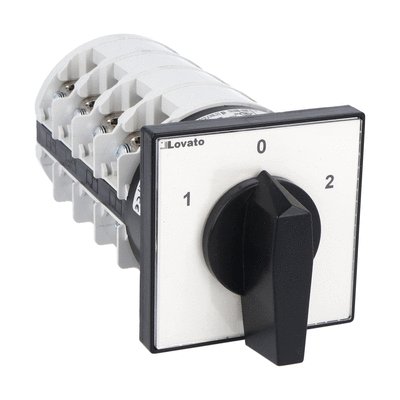 Rotary cam switch 7GN series, changeover switch 4 poles 125A, for front mounting with black handle, front plate 90x90mm