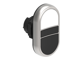 Double-touch actuator, spring return Ø22mm Platinum series chromed plastic, 2 flush pushbuttons. Both spring return, White - Black