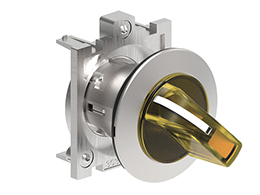 Illuminated selector switch actuator Ø30mm Platinum series flat metal, 3 position, 1 - 0 - 2. Yellow