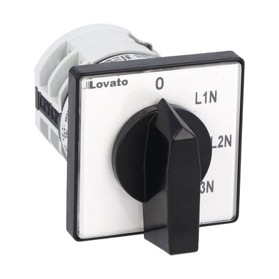Rotary cam switch 7GN series, voltmeter switch for phase-neutral voltages 16A, for front mounting with black handle, front plate 48X48mm
