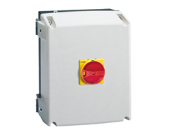 UL/CSA type 4/4X non-metallic enclosured switch disconnector, three-pole. With rotating red/yellow handle, 125A. Enclosure dimensions: 220x280x170mm/8.7x11x6.7''