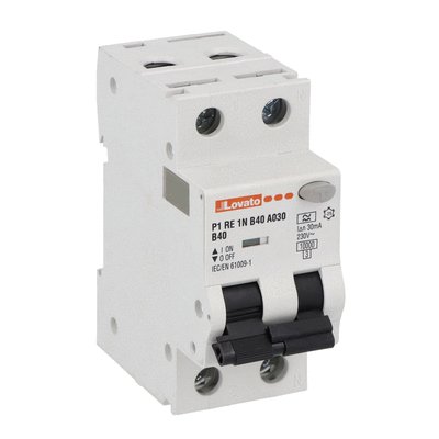 Residual current circuit breaker with overcurrent protection, 10kA. 2 modules, 1P+N - type A, curve B, 40A, 30mA