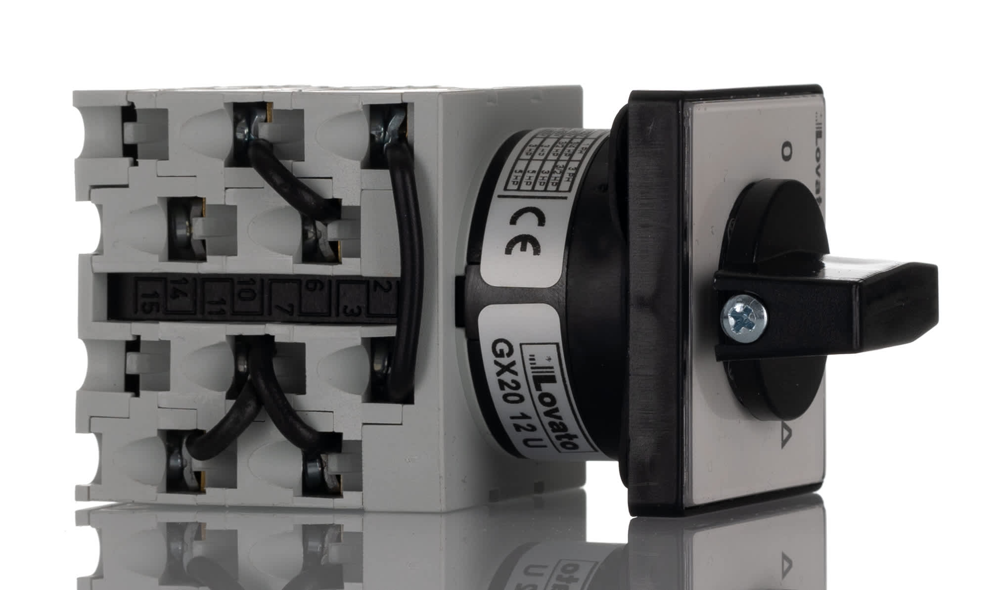 Rotary cam switch GX series, star-delta motor starter switch 20A, for front mounting with black handle, front plate 48X48mm