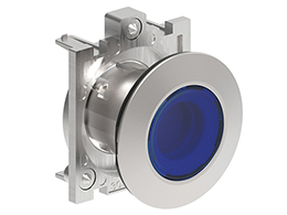 Illuminated Push-Push button actuator Ø30mm Platinum series flat metal, flush. Push ON-Push OFF, blue